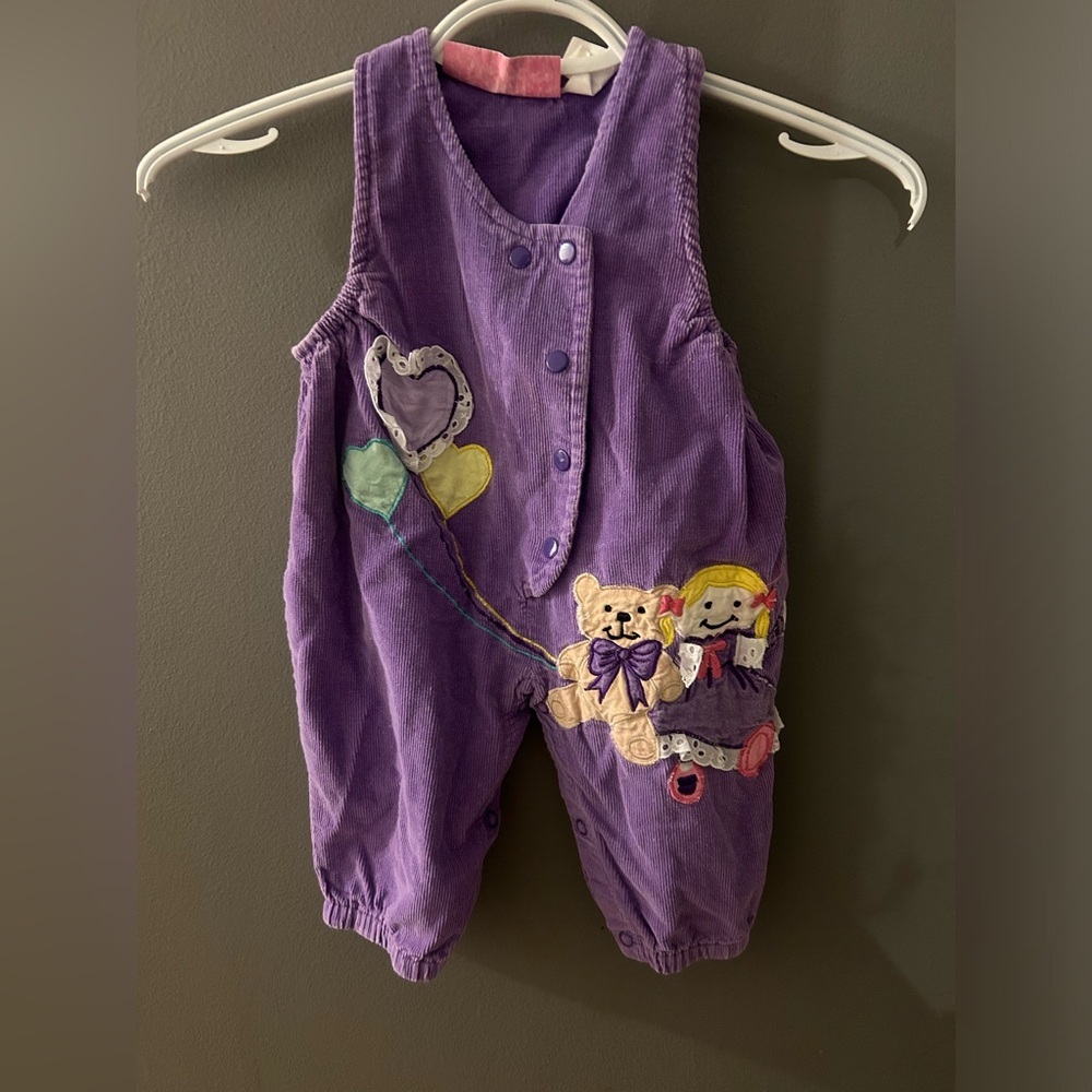 Vintage corduroy‎ ispo kids girls Purple Kids Overalls with Bear girl Design